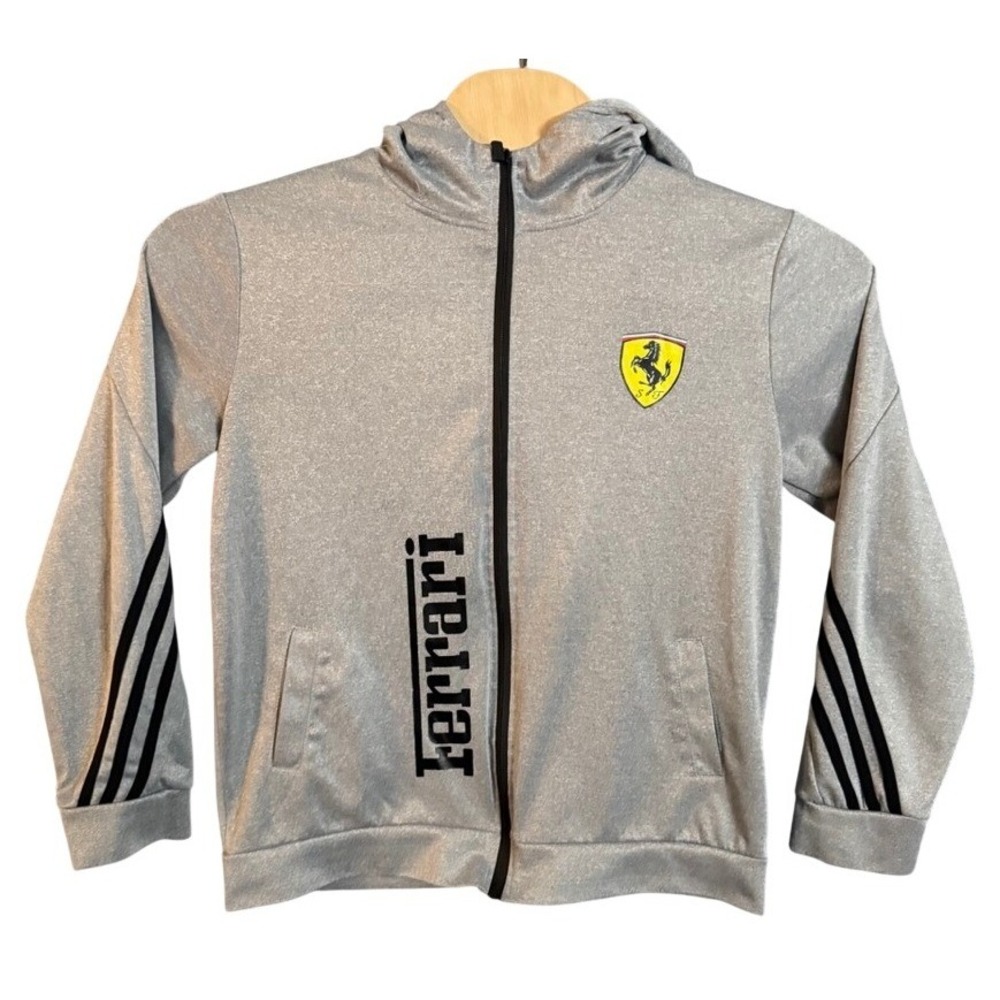 Ferrari Scuderia Mens Grey Full Zip Hoodie Racing Jacket Shield Logo Heathered